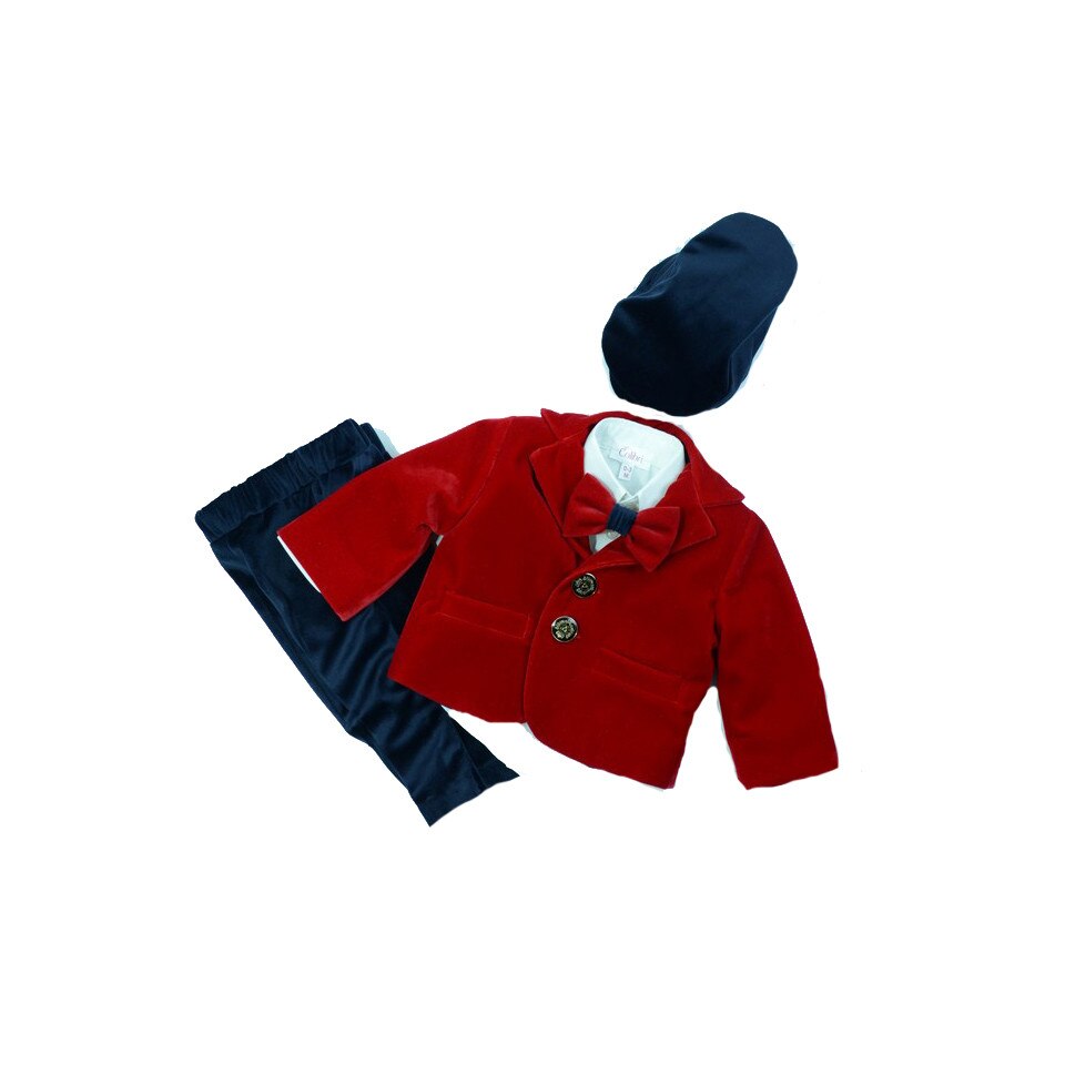 Costum elegant 5 piese pentru baieti colibri 2001-RO, Rosu, 80 cm