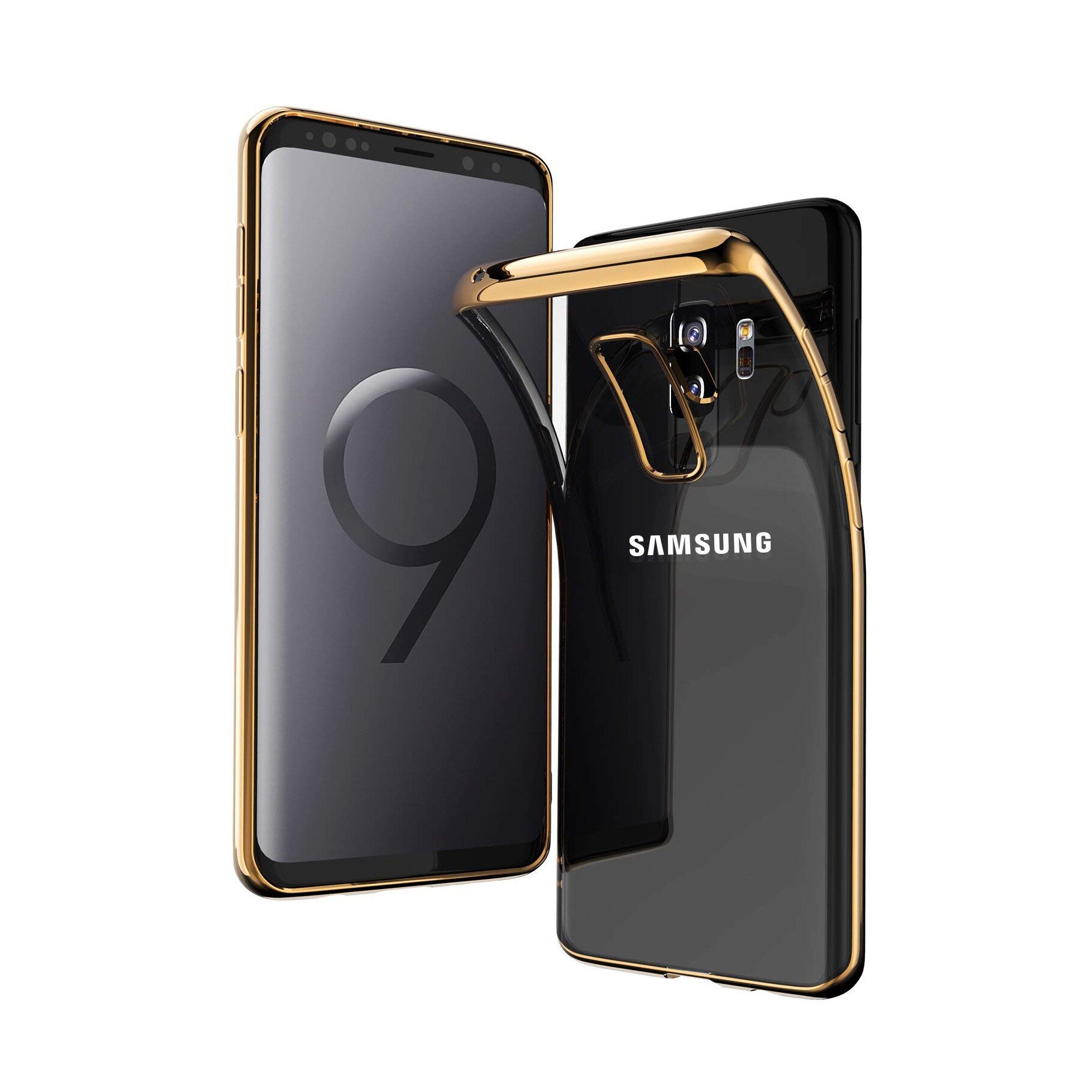 Husa Samsung Galaxy S9, Silicon ultraslim, cu spate transparent si cadru, Gold
