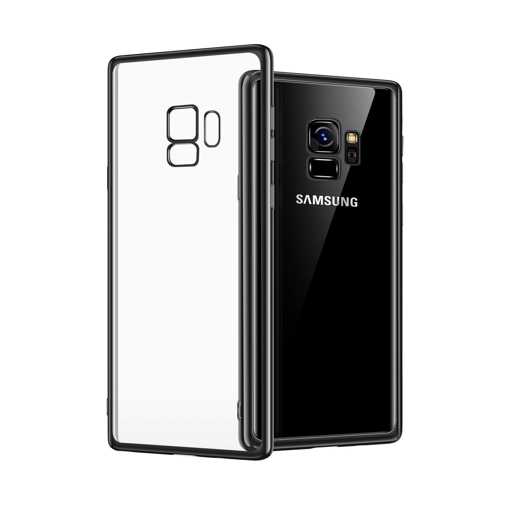 Husa Samsung Galaxy S9 PLUS, Silicon ultraslim, cu spate transparent si cadru, Negru