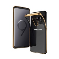 Husa Samsung Galaxy S9 PLUS, Silicon ultraslim, cu spate transparent si cadru, Gold