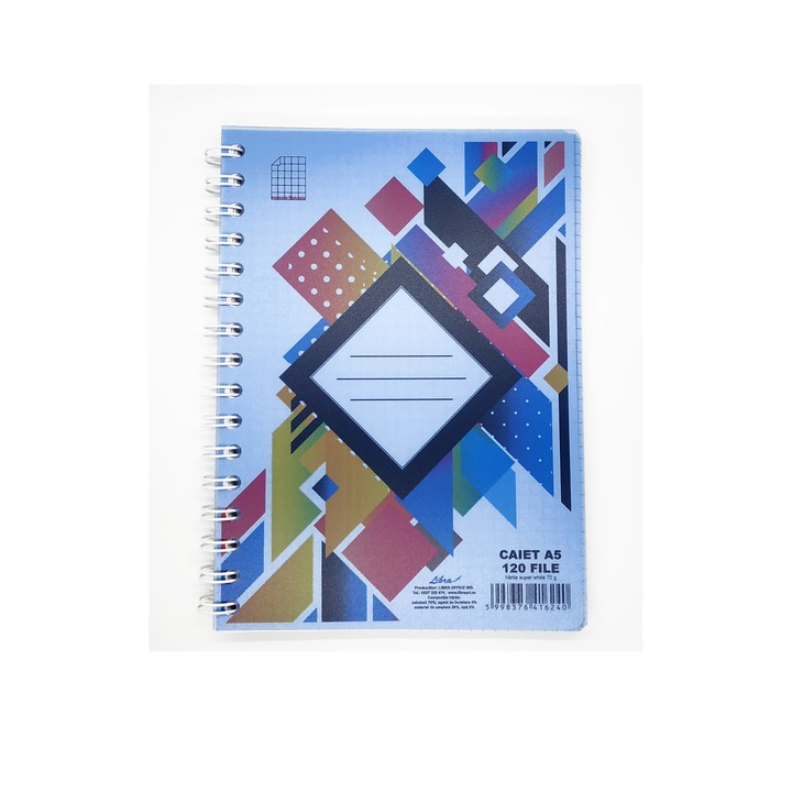 Caiet A5 120 file spirala aritmetica, coperta plastic albastru