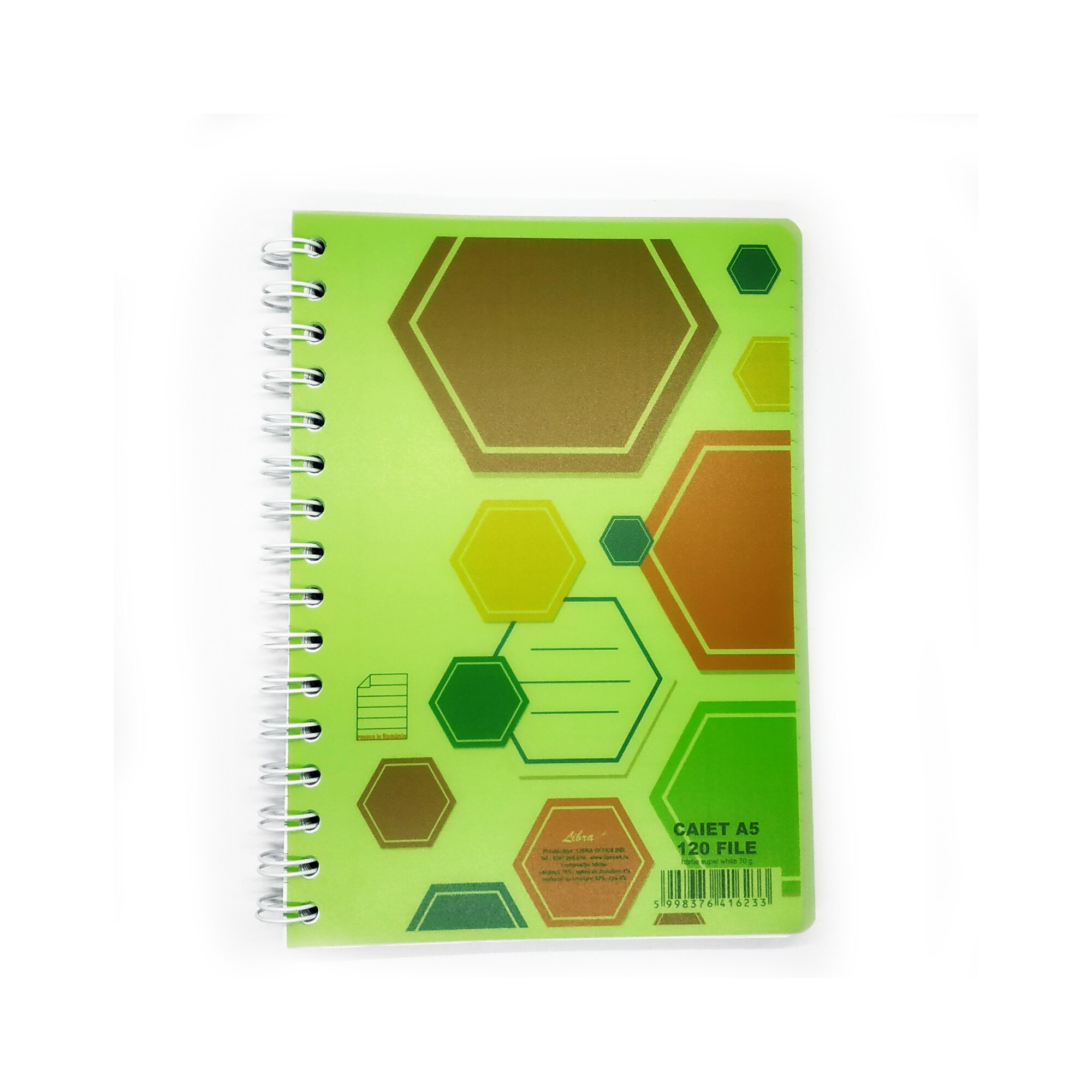 Caiet A5 120 file spirala dictando, coperta plastic verde