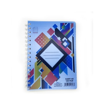 Caiet A5 120 file spirala dictando, coperta plastic albastru Caiet A5 120 file spirala dictando, coperta plastic albastru