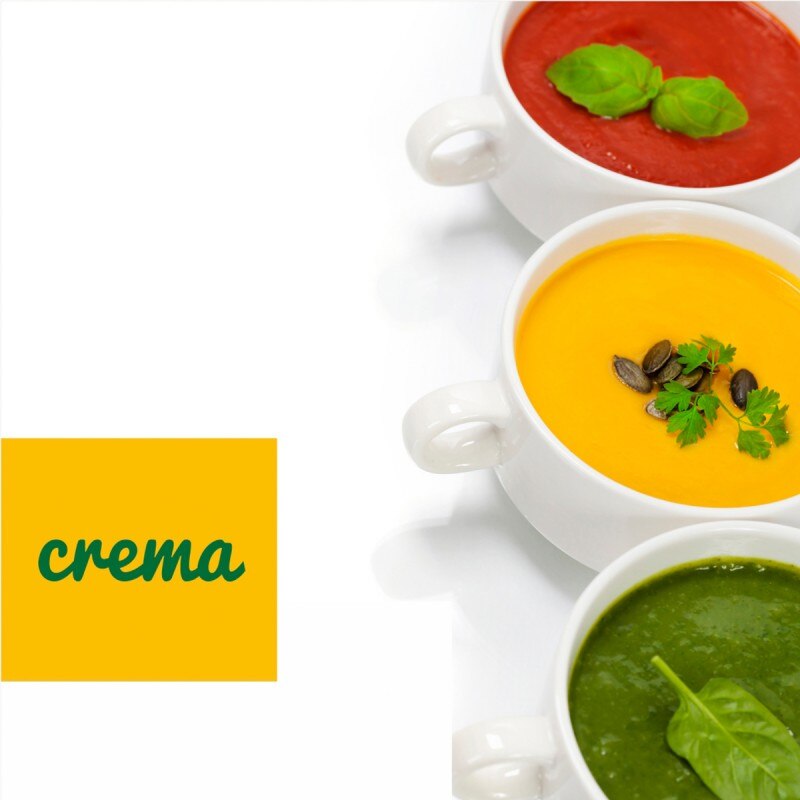 Tablou canvas, produs DekoStore, pentru bucatarie, inramat pe cadru de lemn, print HD, Supa crema de rosii, dovleac, spanac, 40x40 cm