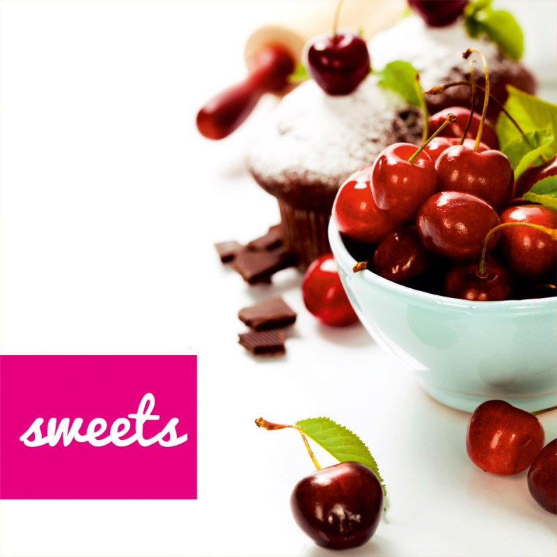 Tablou canvas, produs DekoStore, pentru bucatarie, inramat pe cadru de lemn, print HD, Un bol de cirese dulci, 40x40 cm