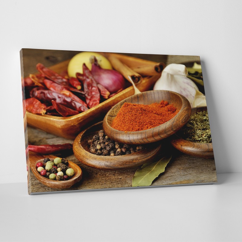Tablou canvas, produs DekoStore, pentru bucatarie, inramat pe cadru de lemn, print HD, Boluri condimente, 80x60 cm
