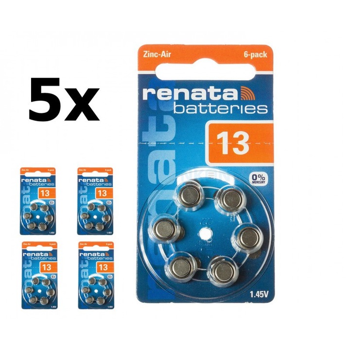 Renata ZA 13 1.45V baterii aparate auditive Set 5x Blistere