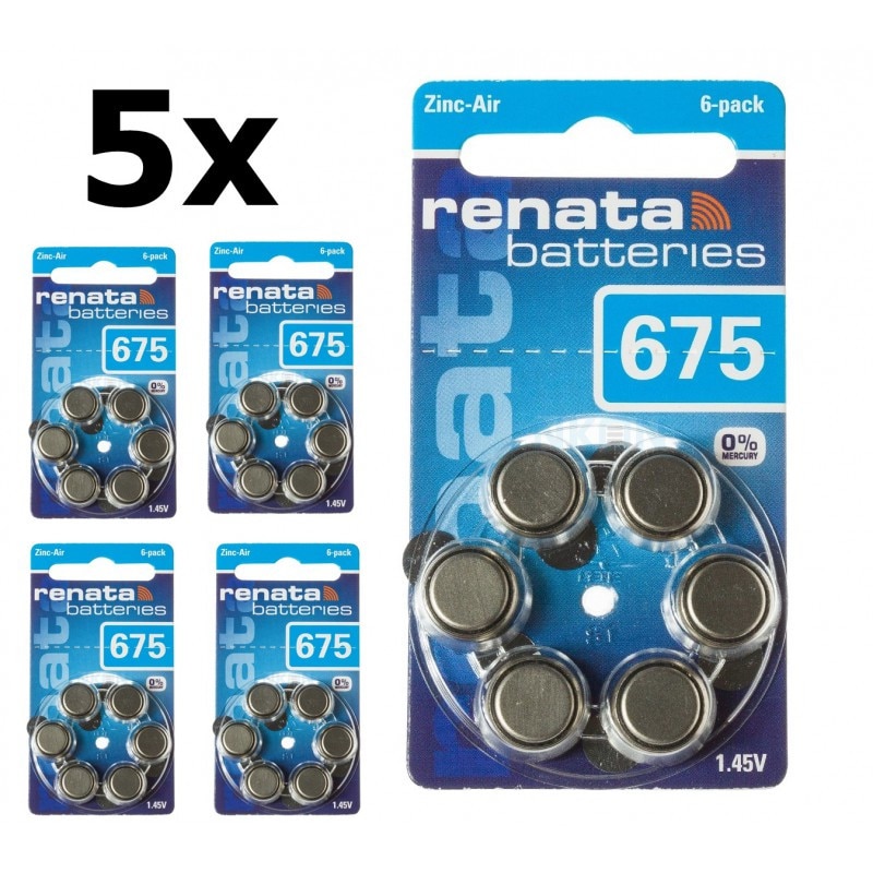 Renata 675 / ZA675 / PR44 baterii petru aparate auditive 1.45V Set 5x Blistere