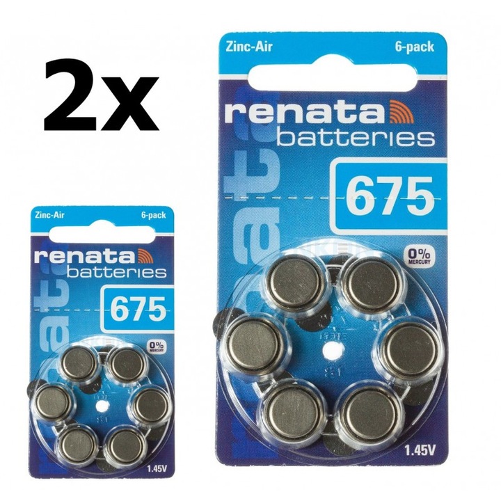 Renata 675 / ZA675 / PR44 baterii petru aparate auditive 1.45V Set 2x Blistere