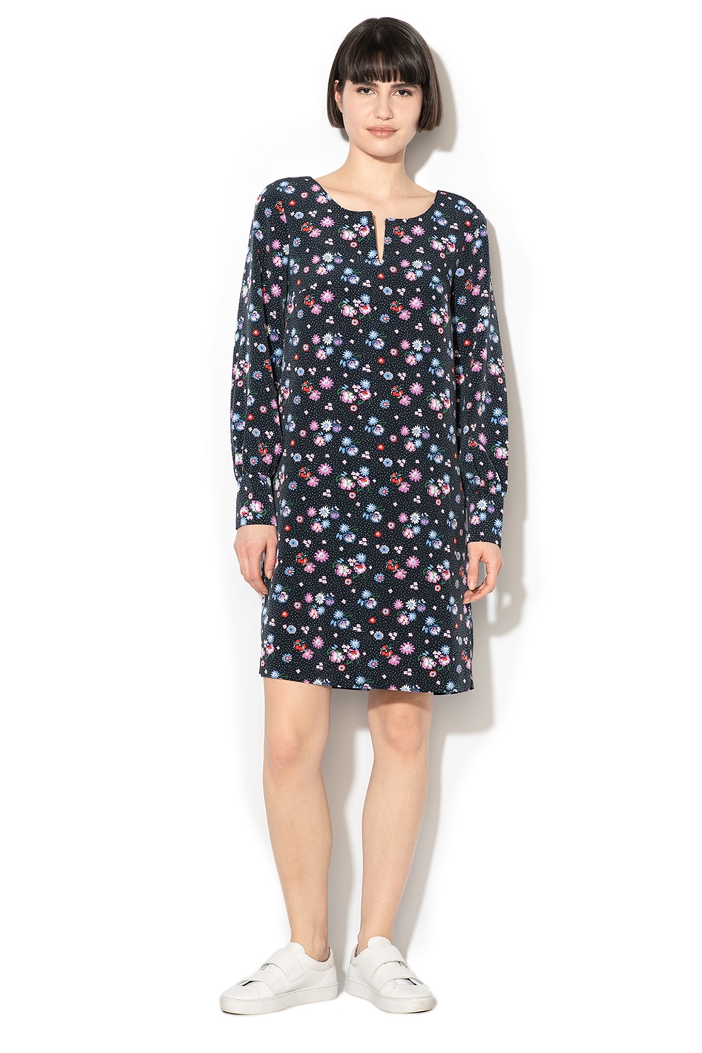 Tom Tailor, Rochie cu croiala dreapta si imprimeu floral, Multicolor, XS