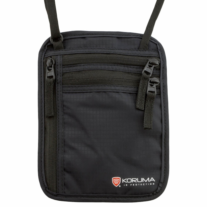 Чанта за врат Koruma, KUK-121BL, RFID защита, черна