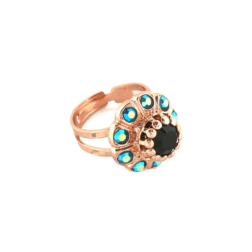 Inel placat cu Aur roz de 24K, Cristale, Grease Lightning by Roxannes - Mariana Jewellery, Negru/Albastru 7211-667rg