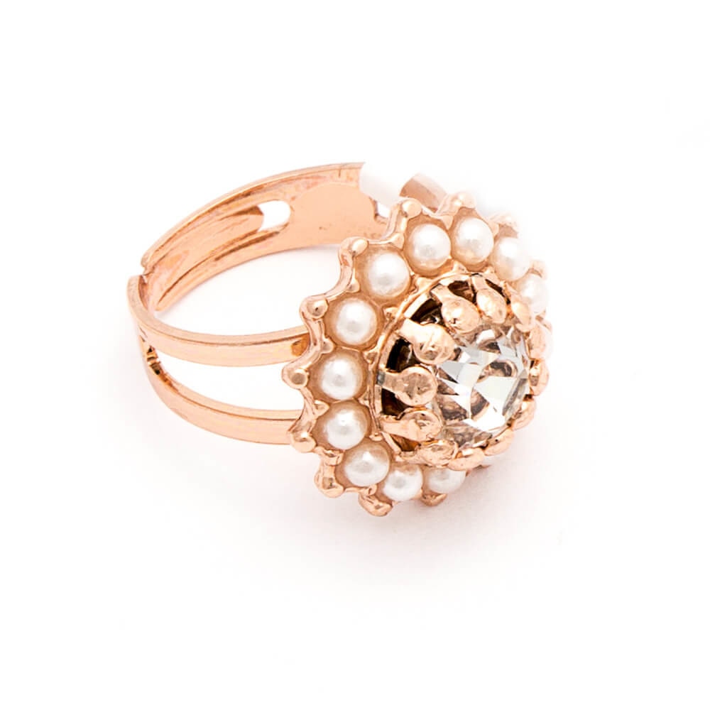 Inel placat cu Aur roz de 24K, Cristale si Pietre semipretioase, Crystal Pearl's by Roxannes - Mariana Jewellery, Alb 7163-M48001RG