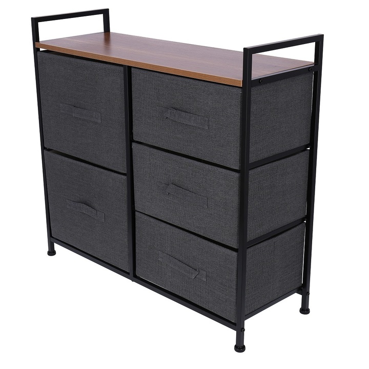 Comoda metalica cu blat din MDF, Dimensiuni 83 x 29 x 77 cm, 5 sertare, Gri, TB72