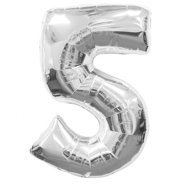 Balon folie cifra 5 argintiu 40cm