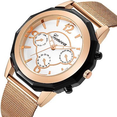Ceas dama casual Geneva Ortensia, rose gold-alb
