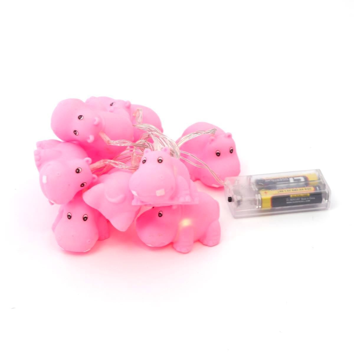 Lant cu luminite LED Platinet,figurine din silicon ,hipopoptam, roz