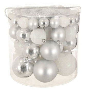 Set globulete Alb / Argintiu si beteala, Zola, 55 bucati, diferite marimi si modele + cutie depozitare Set globulete Alb / Argintiu si beteala, Zola, 55 bucati, diferite marimi si modele + cutie depozitare