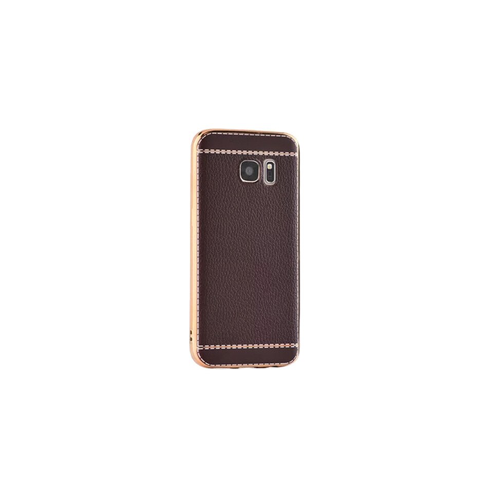 Carcasa husa Samsung S6 din poliuretan termoplastic, maro, aspect imitatie piele, maleabila