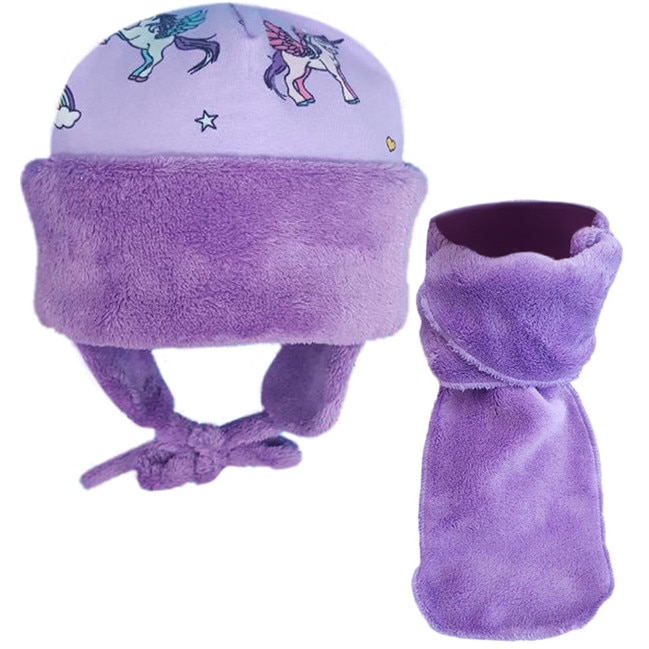Set caciula si fular Mic Pitic SC5NN unicorni, Lila, 42 cm