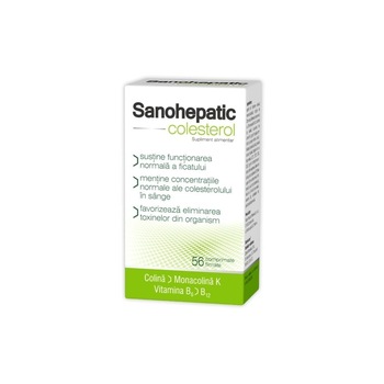 Sanohepatic Colesterol, Supliment alimentar ce contribuie la mentinerea functiei normale a ficatului, Zdrovit, 56 de comprimate Sanohepatic Colesterol, Supliment alimentar ce contribuie la mentinerea functiei normale a ficatului, Zdrovit, 56 de comprimate