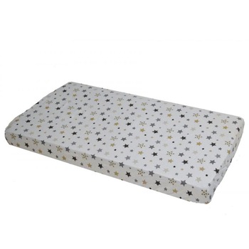 Cearceaf din bumbac cu elastic Stars Cream and Grey White 120x60 cm Cearceaf din bumbac cu elastic Stars Cream and Grey White 120x60 cm