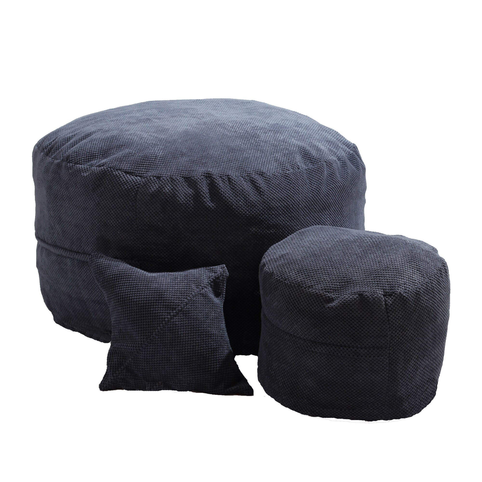 Set Fotoliu Puf Matusalem + Otoman + Perna decorativa - Dusty blue (Gama Plush Honey) umplut cu fulgi de burete memory mix®