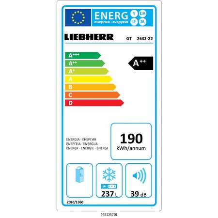 Lada frigorifica Liebherr GT 2632, 237 L, StopFrost, Control electronic, Clasa A++, Alb