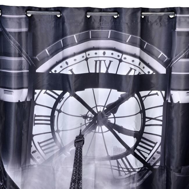 Set 2 draperii S-Home, model cu imprimeu Paris, alb/negru, 140x250 cm