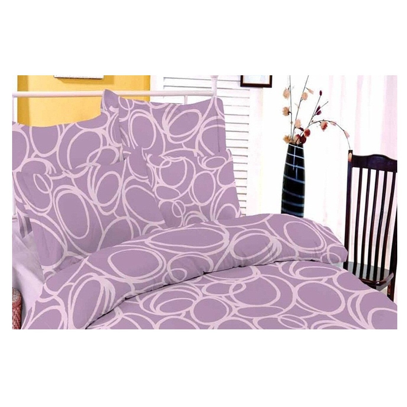 Lenjerie de pat IDL Purple Marvella pentru 2 persoane, 4 piese, 220x240 potrivita pentru paturile matrimoniale, Confectionata din bumbac 100% pentru o calitate sporita, datorita texturii special create pentru a rezista uzurii