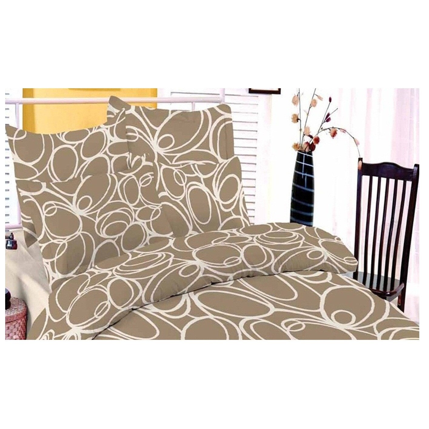 Lenjerie de pat IDL Brown Marvella pentru 2 persoane, 4 piese, 220x240 potrivita pentru paturile matrimoniale, Confectionata din bumbac 100% pentru o calitate sporita, datorita texturii special create pentru a rezista uzurii