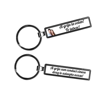 Breloc metalic personalizat cu fotografie si mesaj, argintiu Breloc metalic personalizat cu fotografie si mesaj, argintiu