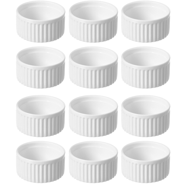 Set 12 vase ramekin, Hendi, portelan, rezistent pana la 600°C, 70x35 mm