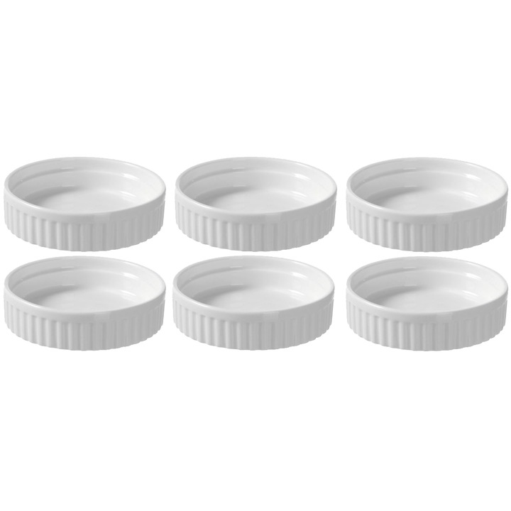 Комплект 6 мини съда за готвене Hendi, Порцелан, Устойчивост до 600°C, 100x25 мм