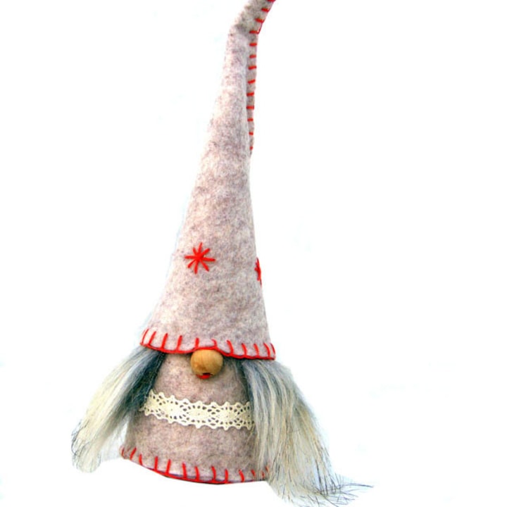 Figurina Gnomita de Craciun, Inger Drag Handmade, Sami crem