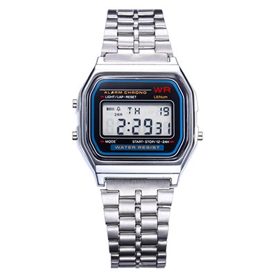 Ceas Unisex Electronic SKmei Casual Elegant Silver, CP9747SR, curea din metal (zale), afisaj digital