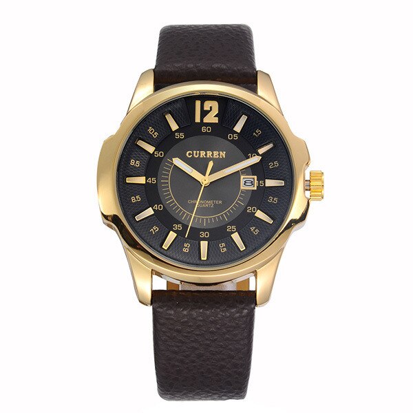 Ceas Unisex Quartz Curren Elegant Gold, CP9349GD, curea din piele, afisaj analog