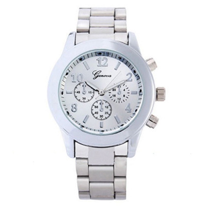 Ceas Geneva Dama Quartz Casual Elegant Silver, PN999211SR, curea din silicon, afisaj Analog