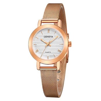 Ceas Geneva Dama Quartz Casual Elegant Rosegold-alb, PN999256RAB, curea din metal (mesh), afisaj Analog Ceas Geneva Dama Quartz Casual Elegant Rosegold-alb, PN999256RAB, curea din metal (mesh), afisaj Analog