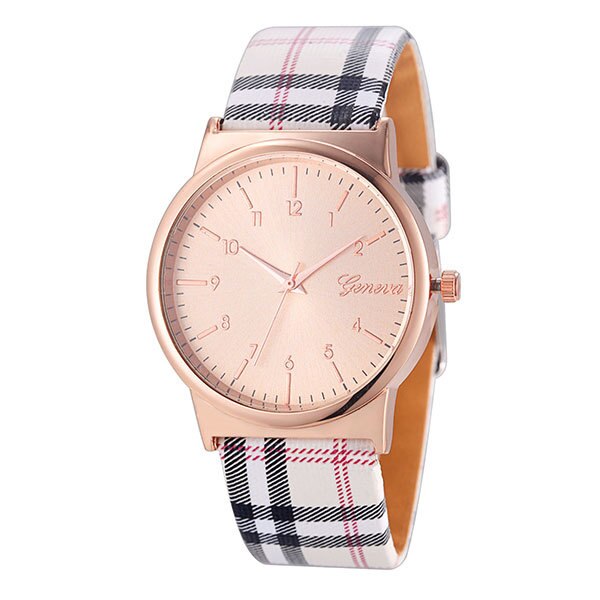 Ceas Geneva Dama Quartz Casual Elegant Bej, PN999309BJ, curea din piele, afisaj Analog