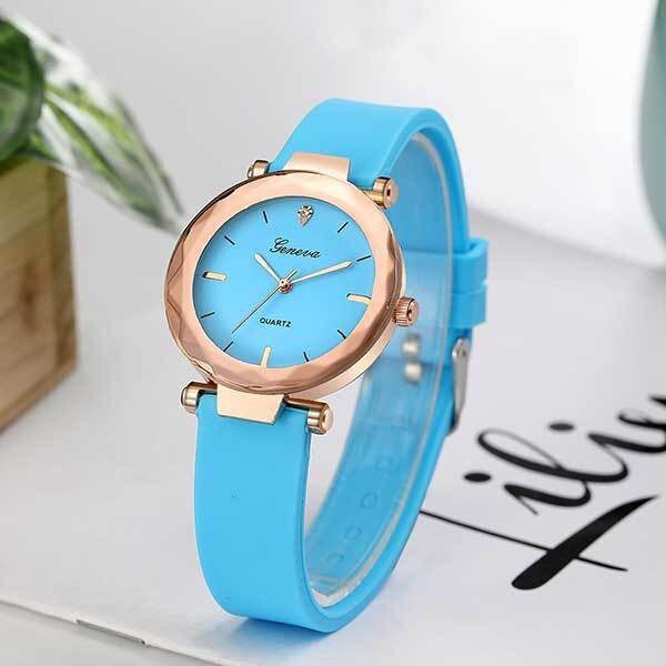 Ceas Dama Quartz Geneva Casual Elegant Bleu, CP99254BU, curea din silicon, afisaj analog