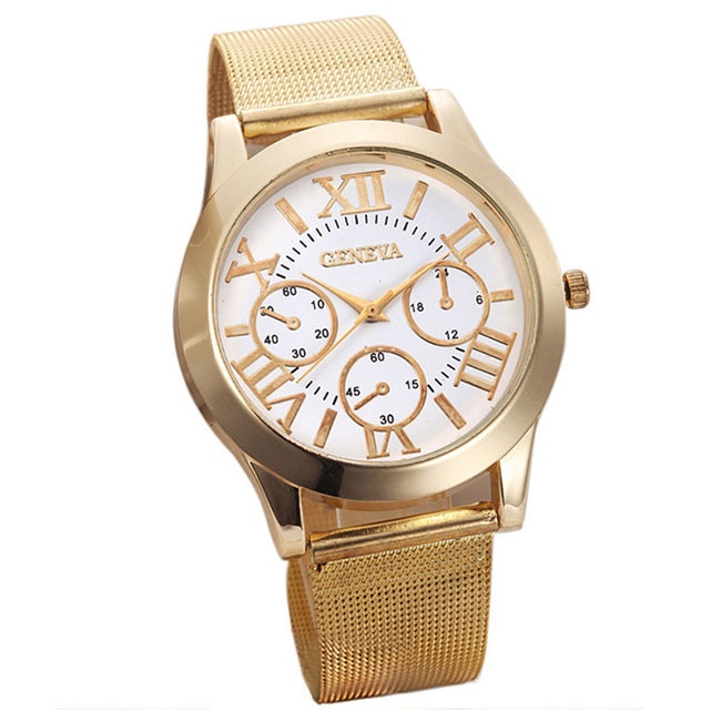 Ceas Dama Quartz Geneva Casual Elegant Gold-alb, CP9973GAB, curea din metal (mesh), afisaj analog
