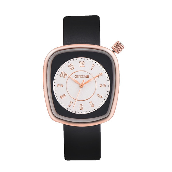 Ceas Dama Quartz OKTIME Casual Elegant Negru, CP9963NU, curea din piele, afisaj analog