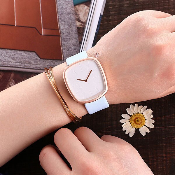 Ceas Unisex Quartz OKTIME Casual Elegant Alb, CP9964AB, curea din piele, afisaj analog