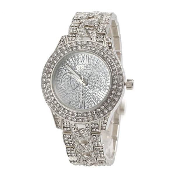 Ceas Geneva Dama Quartz Casual Elegant Argintiu, PN999901SR, curea din metal (zale), afisaj Analog
