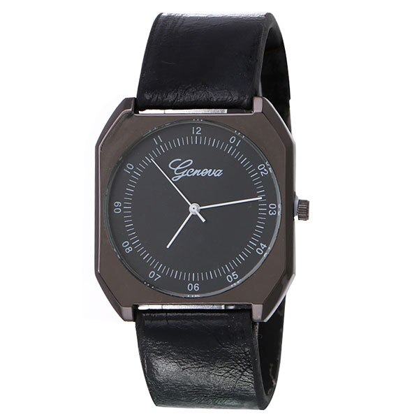 Ceas Geneva Unisex Quartz Casual Elegant Negru, PN999290NU, curea din piele, afisaj Analog