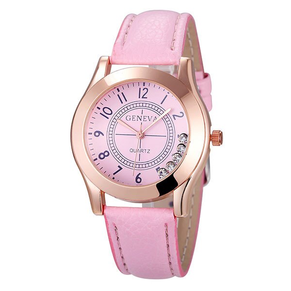 Ceas Geneva Dama Quartz Casual Elegant Roz, PN999263RZ, curea din piele, afisaj Analog
