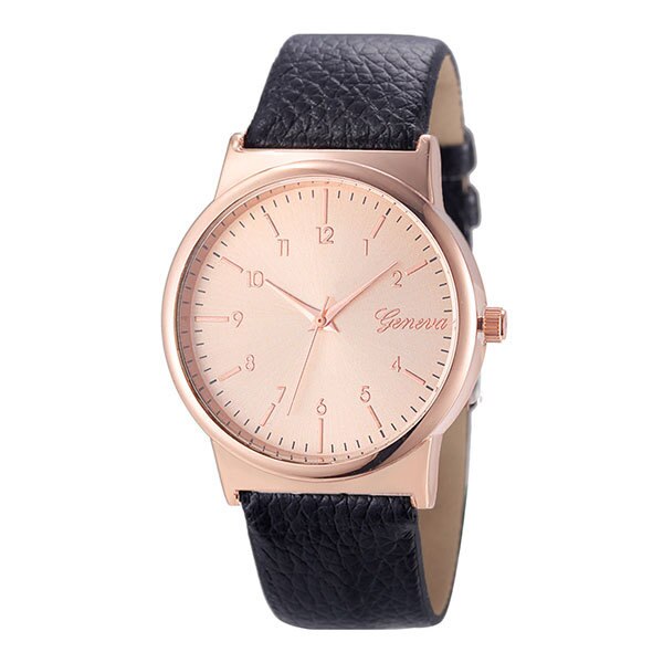 Ceas Geneva Dama Quartz Casual Elegant Negru, PN999309NU, curea din piele, afisaj Analog