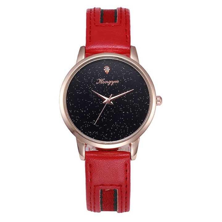 Ceas Hongyee Dama Quartz Casual Elegant Rosu, curea din piele, afisaj Analodwqfg, Negru