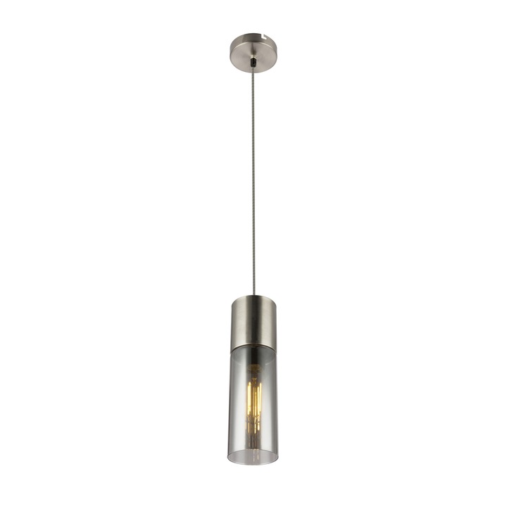 Pendul din nichel mat cu sticla fumurie si cablu textil, Globo, 21000HN, 105 x 1525 mm, 1xE27, 25W 230V, Argintiu